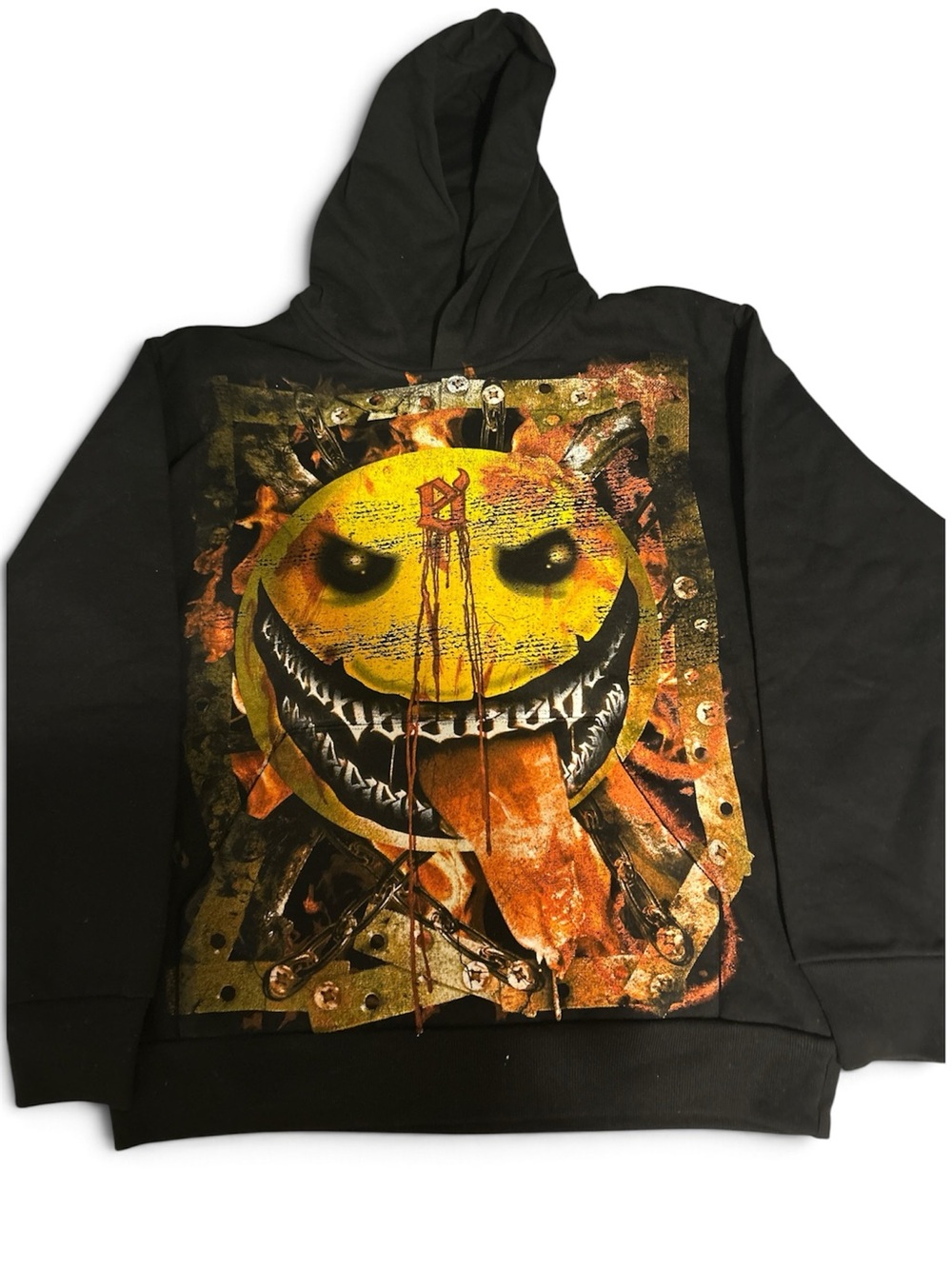 Evil Vice Men's Black Graphic Hoodie with Yellow Smiley Face Print